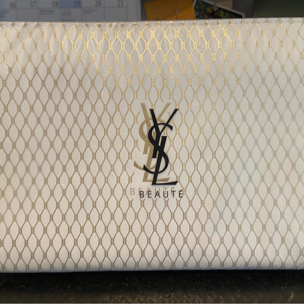 Yves Saint Laurent White and Gold Cosmetic Bag